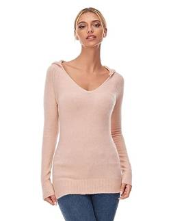 AmélieBoutik Damen Strickpullover mit Kapuze und V-Ausschnitt, Raglan-Langarm-Pullover, Pink, X-Klein von AmélieBoutik