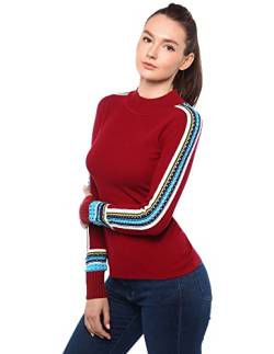 AmélieBoutik Damen Strickpullover mit Stehkragen und Fair-Isle-Besatz, langärmelig, purpurrot, Groß von AmélieBoutik