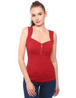 AmélieBoutik Damen-Tanktop mit Reißverschluss vorne, Empire-Taille, V-Ausschnitt, rot, Mittel von AmélieBoutik