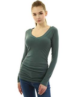 AmélieBoutik Damen Top Raglan V-Ausschnitt gerüschte Seiten - Grün - Klein von AmélieBoutik