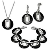 Amello Schmuckset Amello Edelstahlschmuckset Keramik schwarz (Schmuckset, 3-tlg., Schmucksets), Damen Schmucksets, Edelstahl (Stainless Steel), Farbe: silberfarben, s von Amello