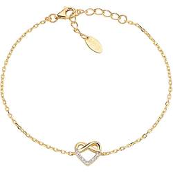 Amen Amore Herz Armband aus 925er Sterlingsilber vergoldet hergestellt, mit Zirkoniasteinen verziert, Länge: 16 cm, BRHIGBZ von Amen