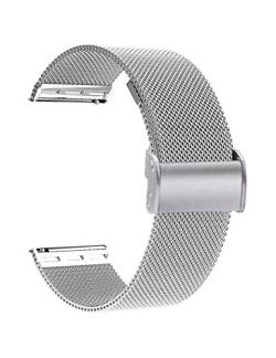 Uhrenarmband,Smartwatch Armband,18mm Ersatz Edelstahl Metallgitterarmband,Schnellverschluss Armband,Metallschraube,Passen Sie die Länge automatisch an,Herren Damen Smart Armband (16mm, silver) von Amening