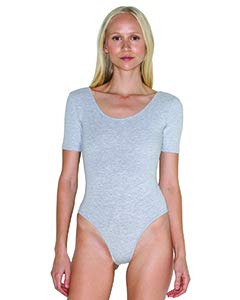 American Apparel Damen Body mit kurzen Ärmeln und U-Rücken aus Baumwolle und Spandex Bodystocking, Grau Meliert, Large von American Apparel