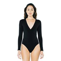 American Apparel Damen Cotton Spandex Long Sleeve Cross V Bodysuit Bodystocking, schwarz, Medium von American Apparel