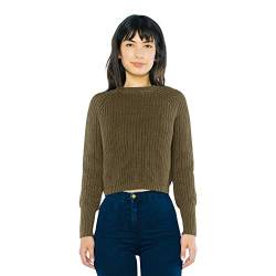 American Apparel Damen Cropped Fisherman Long Sleeve Pullover, Army, Mittel von American Apparel