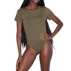 American Apparel Damen Mix Modal Kurzarm T-Shirt Bodysuit Bodystocking, Army, Klein von American Apparel