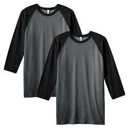 American Apparel Unisex CVC Raglan T-Shirt, Stil G2003CVC, 2er-Pack, Heather Charcoal/Schwarz (2er-Pack), L von American Apparel