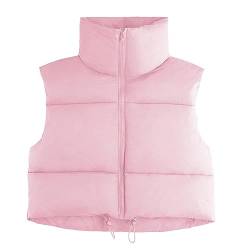 American Trends Frauen Cropped Puffer Weste Winter Ärmellos Puffer Jacken Full Zip Stehkragen Leichte Outwear Weste, Pink, S von American Trends