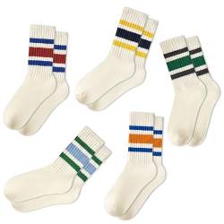 Gestreifte Damensocken, Retro-Socken, Crew-Socken, sportlich, Wadensocken, 5er-Pack, Schwarz, Grün, Schwarz, Gelb, Blau, Rot, Blau, Grün, Blau-Orange, Einheitsgröße von American Trends