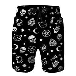 Amextrian Herren-Badehose mit Netzfutter, schnell trocknend, für Sommer, Surfen, lange Strandhose, Boardshorts, Badeanzüge, Gothic Moon Cat Skull-01, 4XL von Amextrian