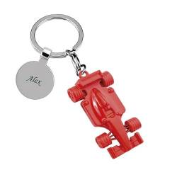 Amikado Formel 1 Schlüsselanhänger mit Namensgravur - Personalisiertes Geschenk - Vatertag - Geburtstag - Weihnachten - Valentinstag - Rot von Amikado