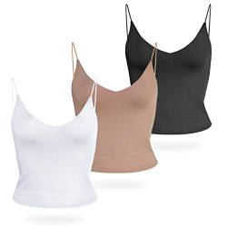 Amilia Damen Basic Solid Tiefer V-Ausschnitt Cami Spaghetti Doppellagige Crop Tank Tops Casual Shirts - - Klein von Amiliashp