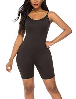 Amiliashp Damen Spaghettiträger Tank Top Kurz Jumpsuit Strampler Bodysuit Einteiler Catsuit - Schwarz - Klein von Amiliashp