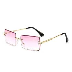 Amini Randlose rechteckige Sonnenbrille UV400 Schutz Durchsichtige Linse Sunglasses kleine Metallrahmen Reise-Sonnenbrille Sommer-Stil,modisch,Bonbonfarben, UV400-Schutz für Damen und Herren (A10) von Amini
