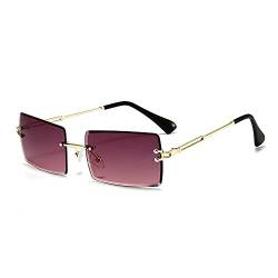 Amini Randlose rechteckige Sonnenbrille UV400 Schutz Durchsichtige Linse Sunglasses kleine Metallrahmen Reise-Sonnenbrille Sommer-Stil,modisch,Bonbonfarben, UV400-Schutz für Damen und Herren (A12) von Amini