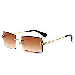 Amini Randlose rechteckige Sonnenbrille UV400 Schutz Durchsichtige Linse Sunglasses kleine Metallrahmen Reise-Sonnenbrille Sommer-Stil,modisch,Bonbonfarben, UV400-Schutz für Damen und Herren (A15) von Amini