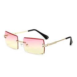 Amini Randlose rechteckige Sonnenbrille UV400 Schutz Durchsichtige Linse Sunglasses kleine Metallrahmen Reise-Sonnenbrille Sommer-Stil,modisch,Bonbonfarben, UV400-Schutz für Damen und Herren (A18) von Amini
