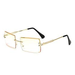 Amini Randlose rechteckige Sonnenbrille UV400 Schutz Durchsichtige Linse Sunglasses kleine Metallrahmen Reise-Sonnenbrille Sommer-Stil,modisch,Bonbonfarben, UV400-Schutz für Damen und Herren (A5) von Amini