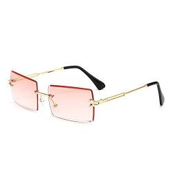 Amini Randlose rechteckige Sonnenbrille UV400 Schutz Durchsichtige Linse Sunglasses kleine Metallrahmen Reise-Sonnenbrille Sommer-Stil,modisch,Bonbonfarben, UV400-Schutz für Damen und Herren (A7) von Amini