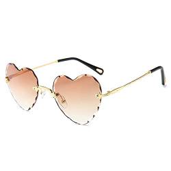 Amini Sonnenbrille Damen mit Großer Herzförmige Randlose Sonnenbrille Getönte Linse Metallrahmen Brille Transparente Verlaufsgläser Schneiden Linse UV-Schutz Sonnenbrille (A2) von Amini