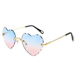 Amini Sonnenbrille Damen mit Großer Herzförmige Randlose Sonnenbrille Getönte Linse Metallrahmen Brille Transparente Verlaufsgläser Schneiden Linse UV-Schutz Sonnenbrille (A3) von Amini