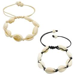 2 Stück Hawaiian Style Armband Natürliche Muschel Fußkettchen für Damen & Mädchen Handgewebte Verstellbare Fußkette Schmuck für Frauen Sommer Sandstrand Fußschmuck Ferien Schmuck von Amissz