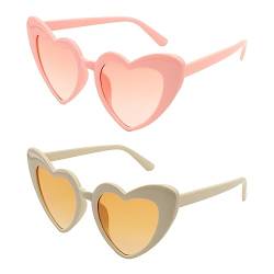 Amissz 2 Paare Herz Sonnenbrille Damen Brille, Vintage Herzform Brille, Herzförmige Sonnenbrille Retro Katzenaugen Sonnenbrillen Set für Damen Frauen (2 Farben) von Amissz