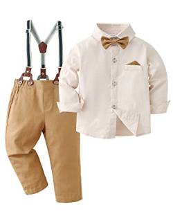 Amissz Baby Jungen Gentleman Set, Kinder Festliche Kleidung Taufkleidung Anzug Langärmeliges Shirt & Hosen Outfit Aprikose, 12-18 Monate von Amissz