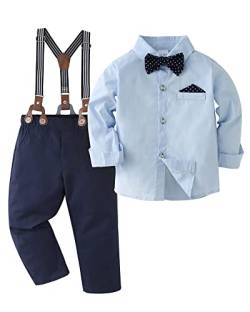 Amissz Baby Jungen Gentleman Set, Kinder Festliche Kleidung Taufkleidung Anzug Langärmeliges Shirt & Hosen Outfit Blau, 12-18 Monate von Amissz