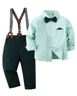 Amissz Baby Jungen Gentleman Set, Kinder Festliche Kleidung Taufkleidung Anzug Langärmeliges Shirt & Hosen Outfit Grün, 12-18 Monate von Amissz
