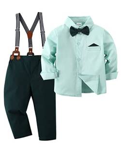 Amissz Baby Jungen Gentleman Set, Kinder Festliche Kleidung Taufkleidung Anzug Langärmeliges Shirt & Hosen Outfit Grün, 18-24 Monate von Amissz