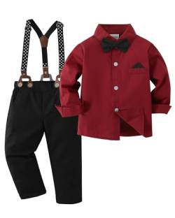 Amissz Baby Jungen Gentleman Set, Kinder Festliche Kleidung Taufkleidung Anzug Langärmeliges Shirt & Hosen Outfit Rot, 12-18 Monate von Amissz