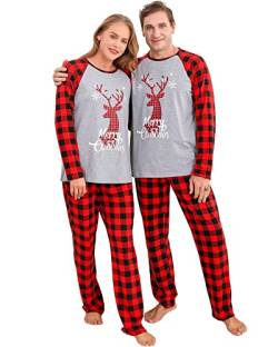 Amissz Pyjama Weihnachten Outfit Set Damen Herren Zweiteilige Lang Ärmel Schlafanzug Weihnachts Nachtwäsche von Amissz