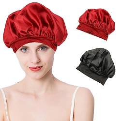 Amissz Schlafmütze Satin Bonnet 2 Stück Nacht Schlafhaube, Nacht Seidenhaube Zum Schlafen, Satin Schlafhaube Seide Schlafmütze Schlafkappe Nacht Schlaf für Damen und Mädchen von Amissz