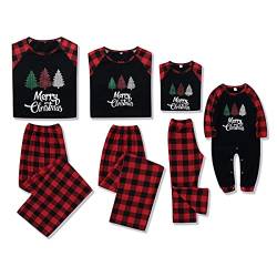 Amissz Weihnachten Familie Pyjama Set Schlafanzug Elch Schwarzes Kariertes Schlafanzüge für Vater Mutter Kinder Junge Mädchen Schwarz für Baby 6-7 Jahre von Amissz