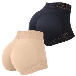 Amiweny Curveshe Fajas, Curveshe Fajas Invisibles,Women Lace Classic Daily Wear Body Shaper Butt Lifter Panty Smoothing Brief (Black+Beige,L) von Amiweny