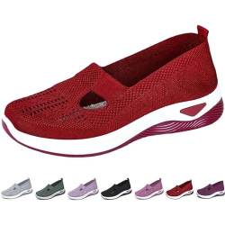 Women's Woven Breathable Soft Sole Shoes, 2024 Upgrade Athletic Walking Shoes Slip on Casual Mesh for Women (Red,6.5-7 Wide) von Amiweny