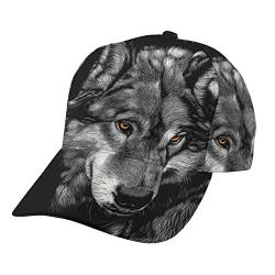 Amkong Baseballkappe, Sternzeichen des Löwen im Feuer, niedriges Profil, verstellbar, für den Sommer, Wolf Schwarz und Weiß, One size von Amkong