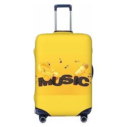 Amkong Hochelastische Spandex-Kofferabdeckung, Gepäckabdeckung, Schutz, Größe M, passend für 55,9 bis 61 cm, Gelb mit hellen Musikhintergrunddrucken, weiß, M von Amkong