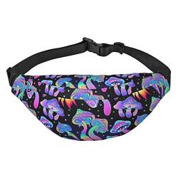 Psychedelic Magic Glowing Mushroom Waist Packs Adjustable Casual Waist Bag Pack Hiking Belt Waist Packs, Schwarz , Einheitsgröße, Geldgürtel von Amkong