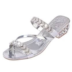 Damen Sommer Böhmen Strass Hausschuhe, Amlaiworld Mode Party Casual Sandalen Outdoor Gemütlich Funkelnde Schuhe Classic elegant Zehentrenner Band Slipper Sport Stilvoll Segelschuhe (39, Silber) von Amlaiworld - Damen Schuhe