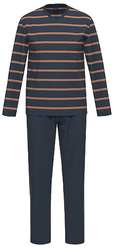 Ammann Schlafanzug Pyjama Langarm 30876 22 Marine/orange gestreift, Herren-Größe:52 von Ammann