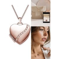 Amoonic Amulett Herz Medaillon zum Öffnen für Bilder Silber 925, Herzkette Anhänger aufklappbar befüllbar mit Gravur, Halskette Foto Gold oder Rosegold vergoldet, Geschenk Damen Frauen Freundin Mutter Tochter Schmuck (inkl. Schmucketui) von Amoonic