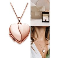 Amoonic Amulett Herz Medaillon zum Öffnen für Bilder Silber 925, Herzkette Anhänger aufklappbar befüllbar mit Gravur, Halskette Foto Gold oder Rosegold vergoldet, Geschenk Damen Frauen Freundin Mutter Tochter Schmuck (inkl. Schmucketui) von Amoonic