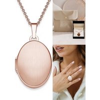 Amoonic Amulett Medaillon Oval zum Öffnen für Bilder Silber 925, Kette für Foto Anhänger aufklappbar befüllbar, Gold oder Rosegold vergoldet, Geschenk Damen Frauen Freundin Mutter Tochter Schmuck (inkl. Schmucketui) von Amoonic