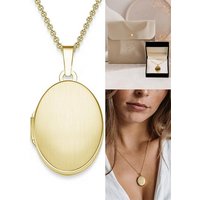 Amoonic Amulett Medaillon Oval zum Öffnen für Bilder Silber 925, Kette für Foto Anhänger aufklappbar befüllbar, Gold oder Rosegold vergoldet, Geschenk Damen Frauen Freundin Mutter Tochter Schmuck (inkl. Schmucketui) von Amoonic