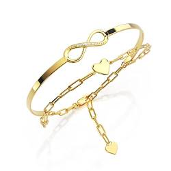 Amoonic Damen Infinity Armband Gold | Damenarmband mit Unendlichkeitszeichen und Herz | Armkette als personalisiertes Geschenk mit Gravur für Frauen von Amoonic