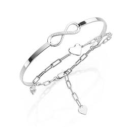 Amoonic Damen Infinity Armband Silber 925 | Silberarmband mit Unendlichkeitszeichen und Herz | Armkette als personalisiertes Geschenk mit Gravur für Frauen von Amoonic