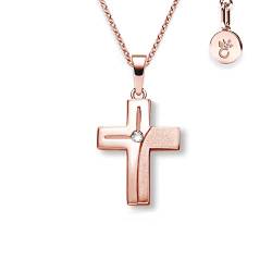 Amoonic Kreuz Kette Mädchen Rosegold (Silber 925 vergoldet) | Kreuz-Anhänger Halskette | Kinder-Schmuck Erst-Kommunion Tauf-Geschenk Konfirmation Firmung Geburt Taufe | Goldkette Kreuzkette Taufkette von Amoonic